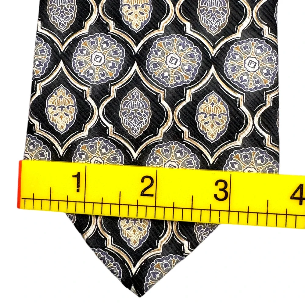 XMI 100% Silk Dress Tie Made in USA Black Geometric Pattern‎ 58